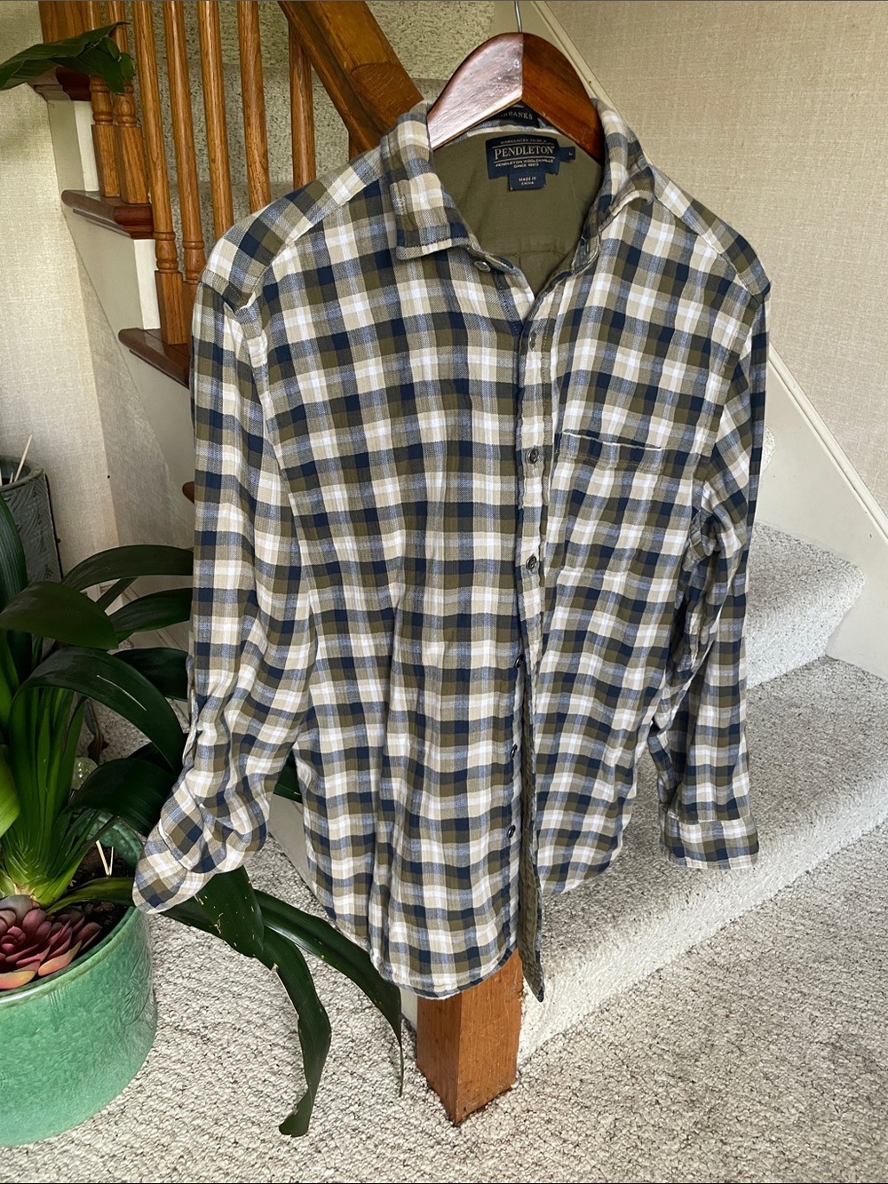 Pendleton Olive, Navy & Cream Plaid Button-Up Shirt